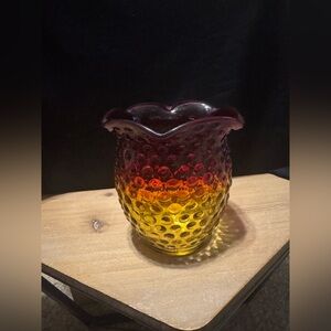 Amber to Ruby Hobnail Glass Vase